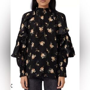 Maje Letril Floral Print Ruffled Top, Size 0